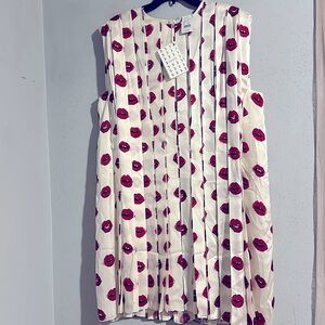 KHAITE White Dress with Red Lipsticks Prints all over this pleated dress NWT